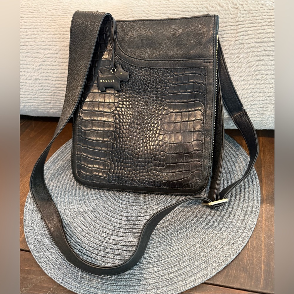 RADLEY LONDON Black Croc-Embossed Crossbody Bag NWOT
